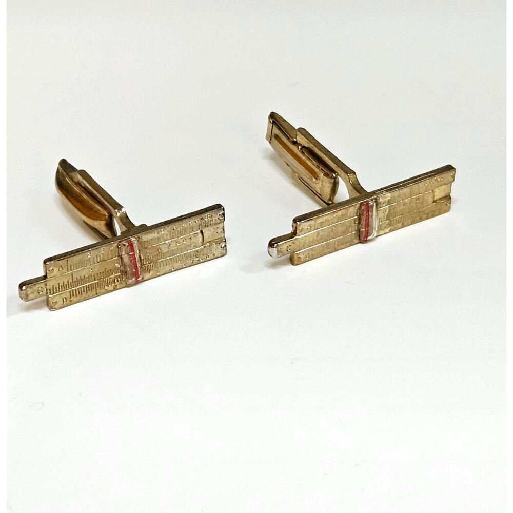 Vintage MCM Slide Rule Cufflinks | 1960s Engineer Scientist Math Cuff Links